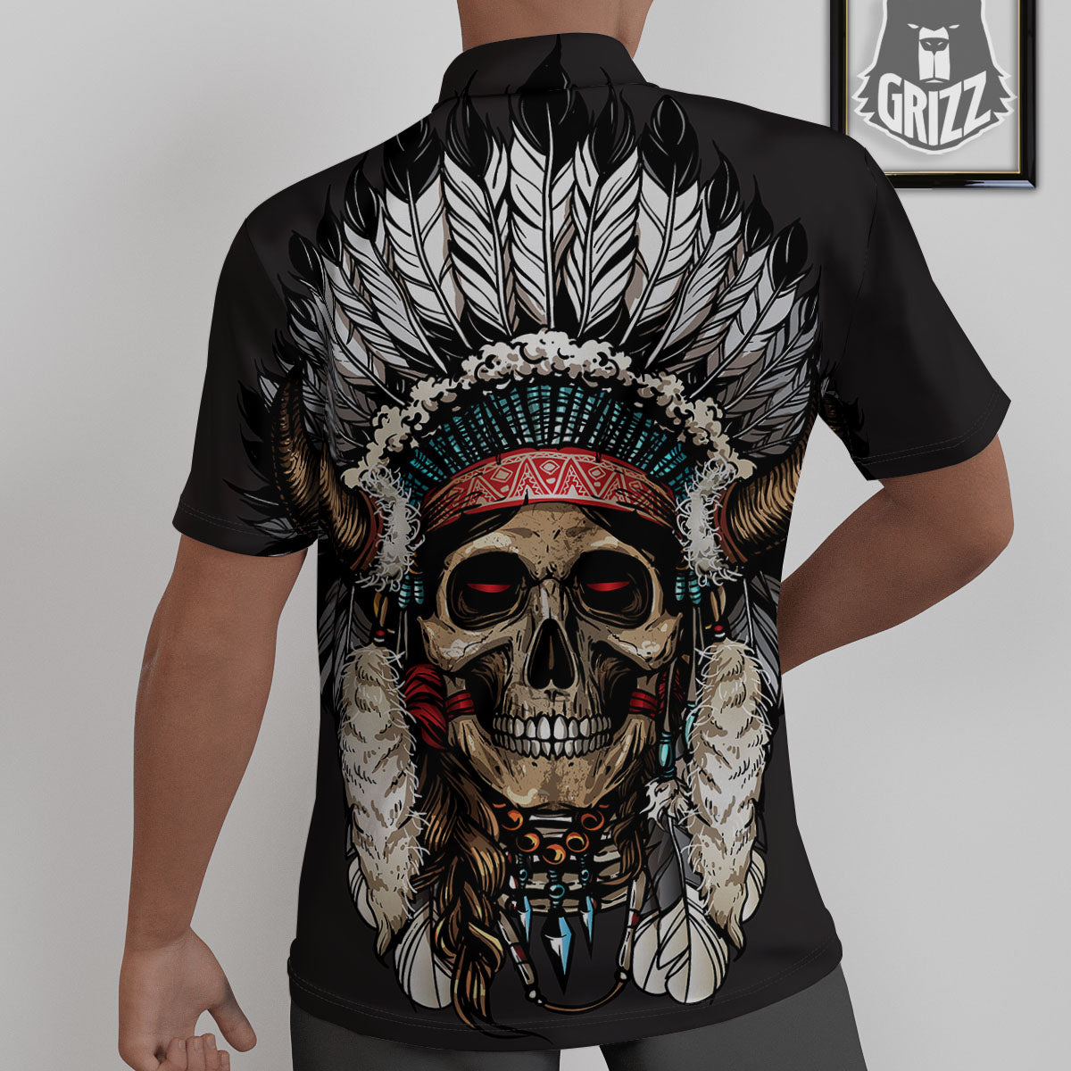 Indian Skull Native American Print Untucked Shirts-grizzshop