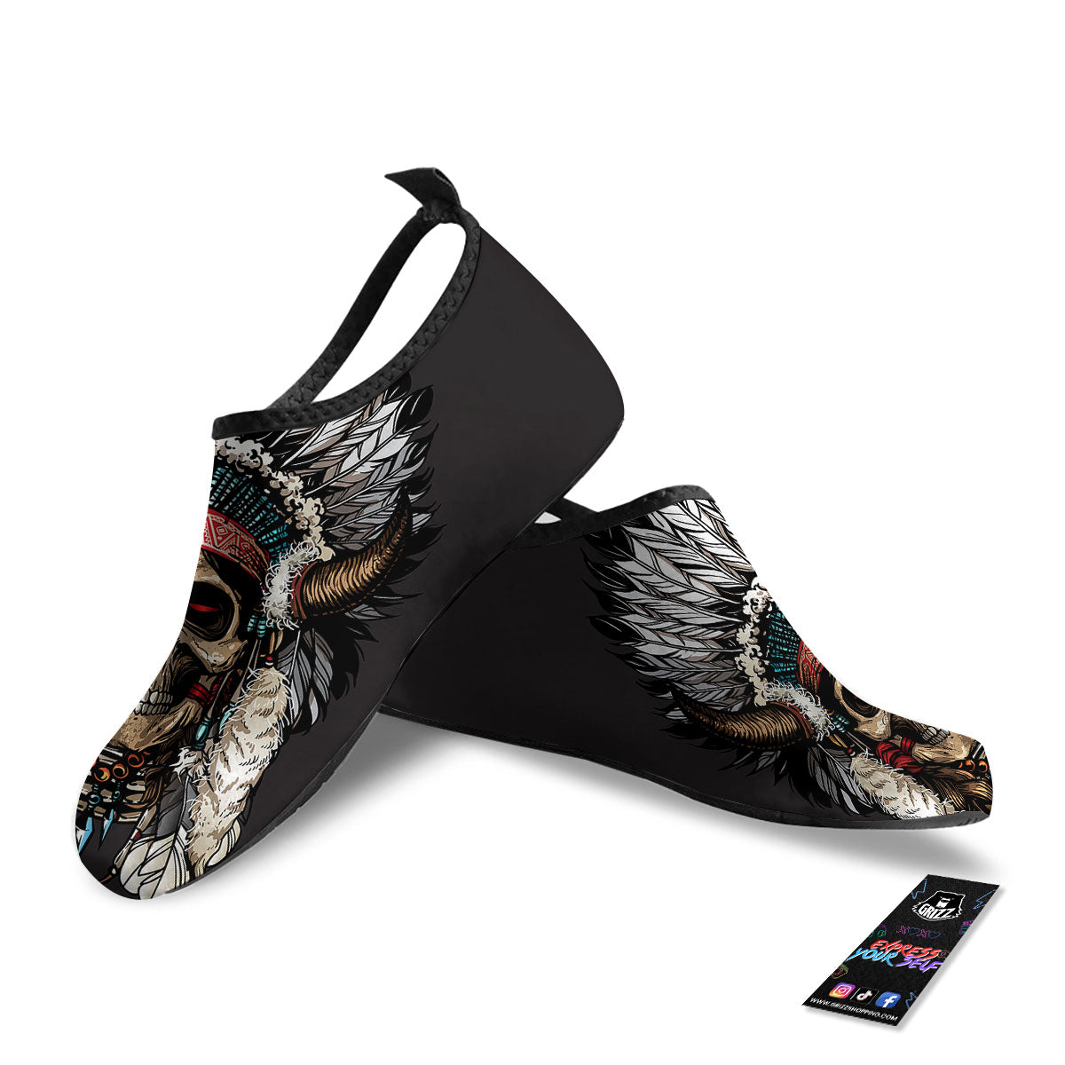 Indian Skull Native American Print Water Shoes-grizzshop