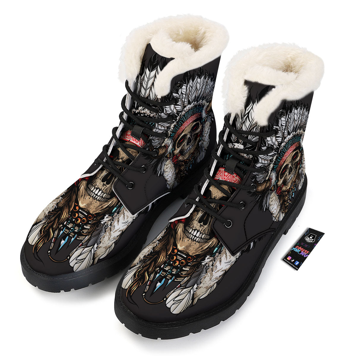 Indian Skull Native American Print Winter Boots-grizzshop
