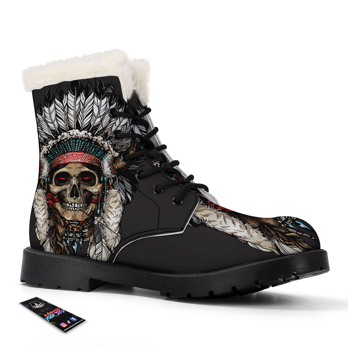 Indian Skull Native American Print Winter Boots-grizzshop