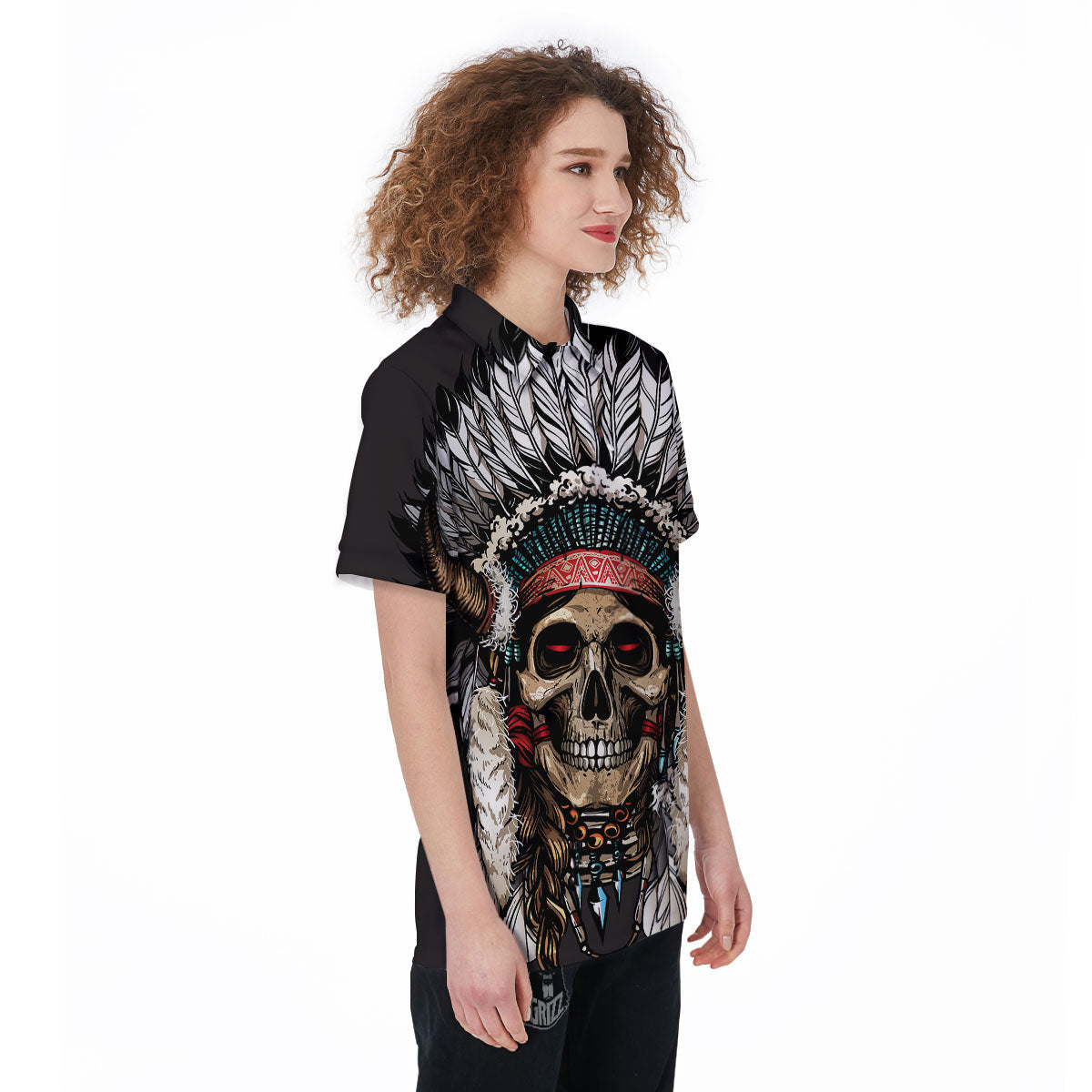 Indian Skull Native American Print Women's Golf Shirts-grizzshop