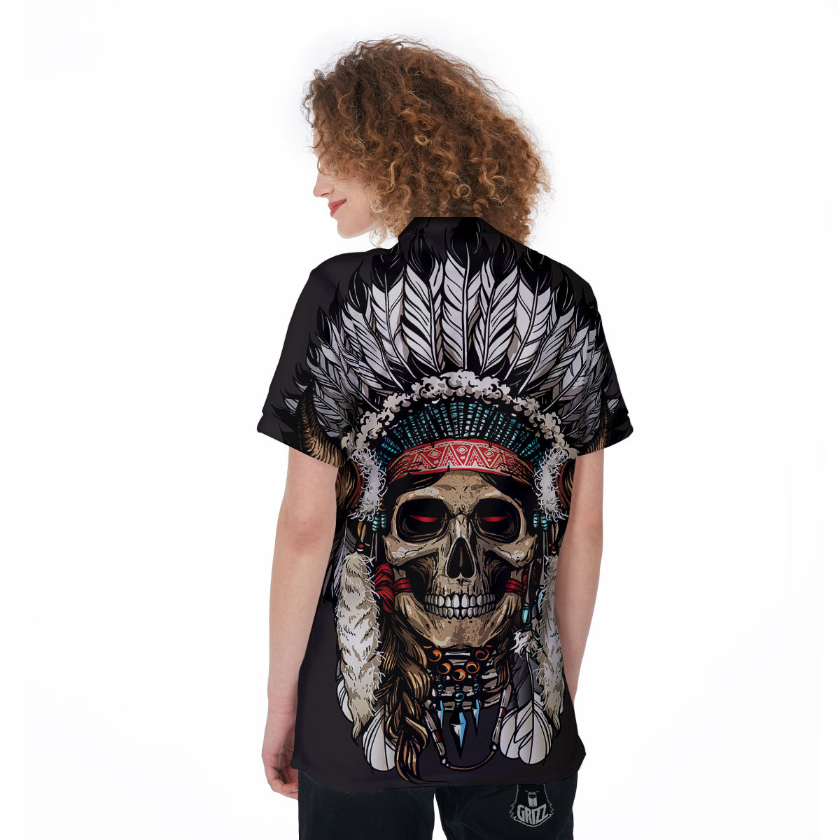 Indian Skull Native American Print Women's Golf Shirts-grizzshop