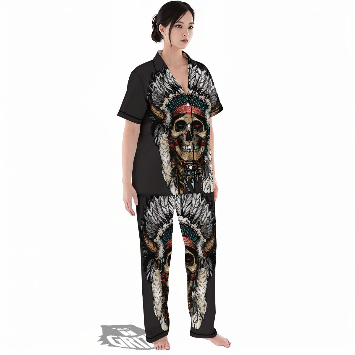 Indian Skull Native American Print Women's Pajamas Set-grizzshop