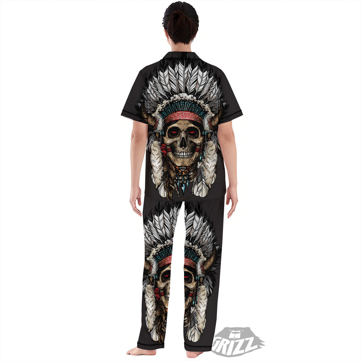 Indian Skull Native American Print Women's Pajamas Set-grizzshop