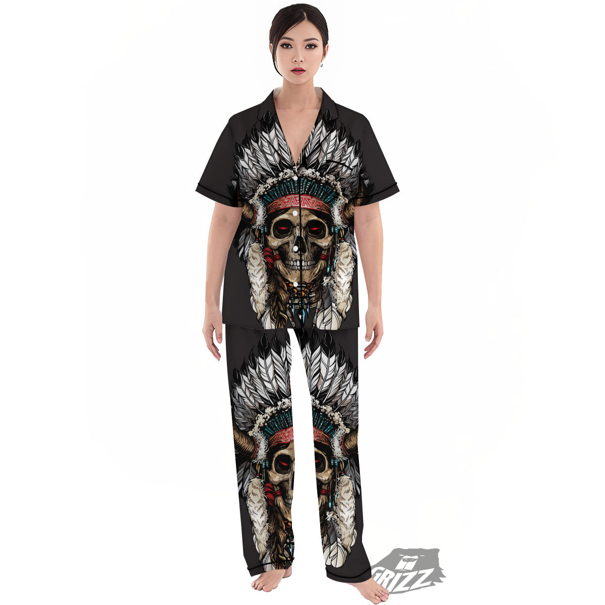 Indian Skull Native American Print Women's Pajamas Set-grizzshop