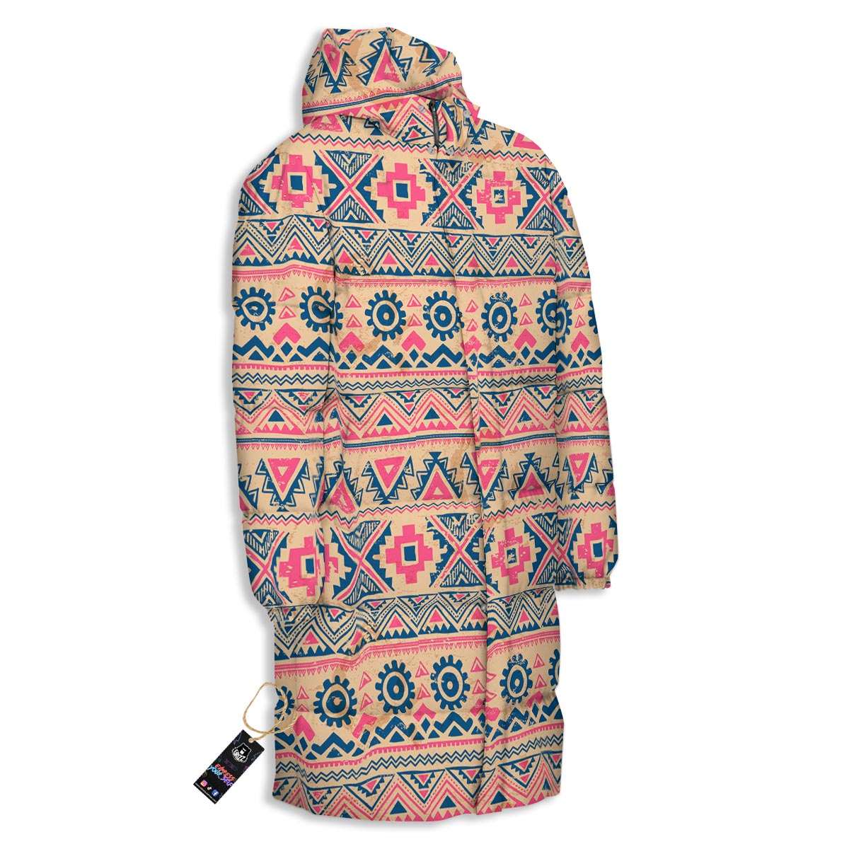 Indian Tribal Native Print Pattern Long Down Jacket-grizzshop