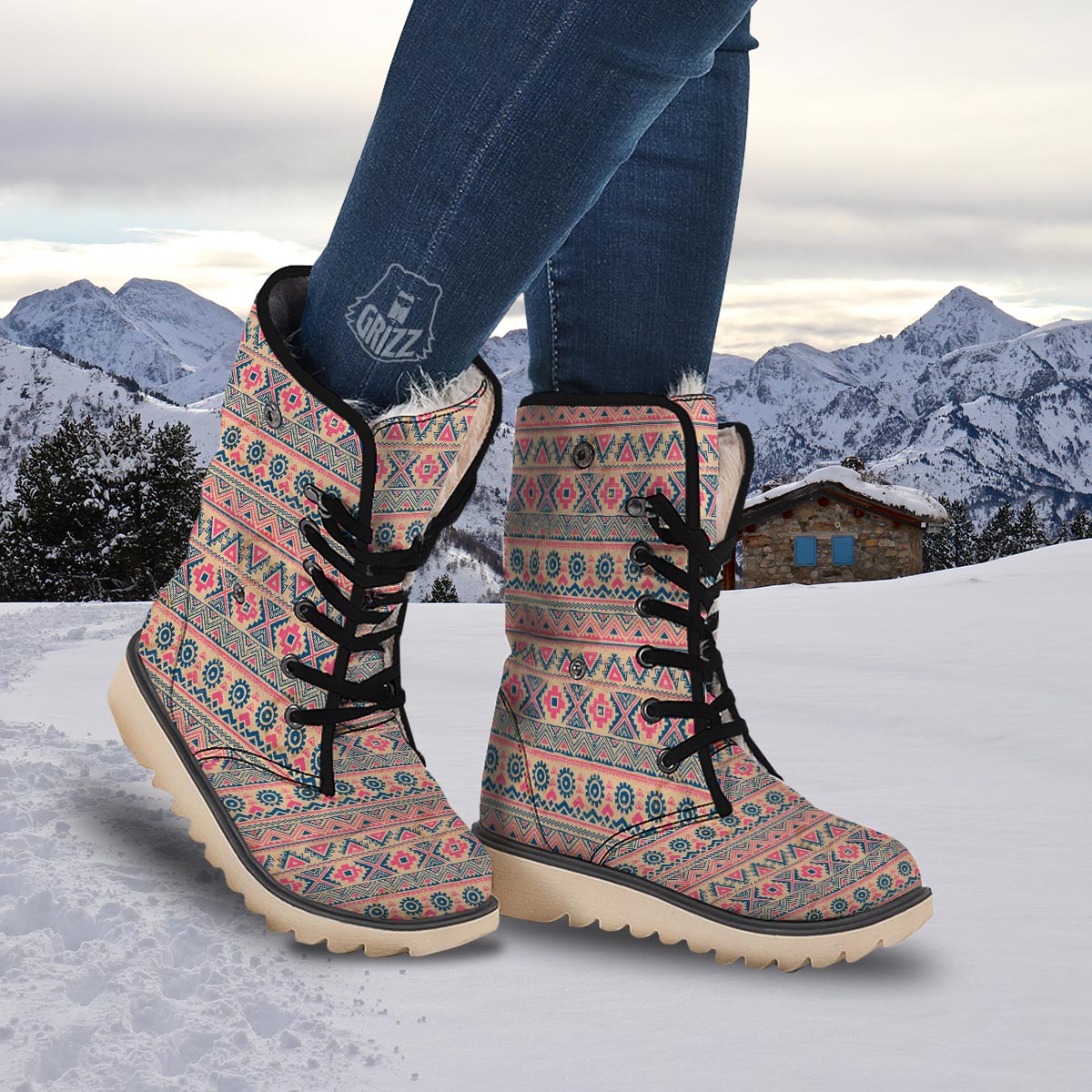 Indian Tribal Native Print Pattern Snow Boots-grizzshop