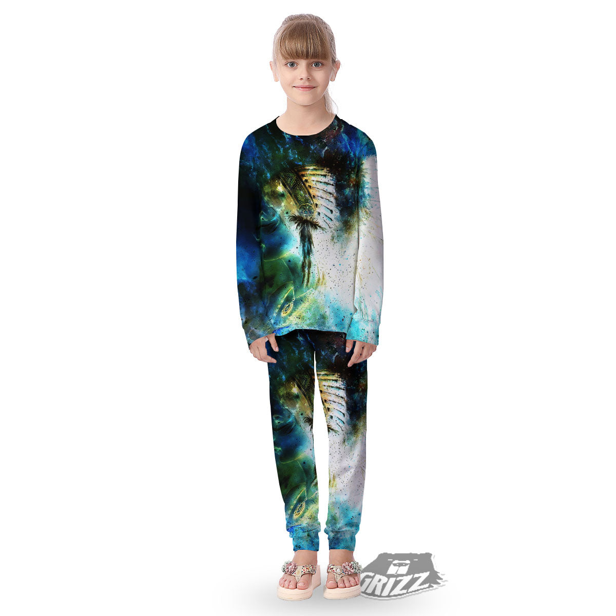 Indian Woman Galaxy Native Kid's Pajamas-grizzshop