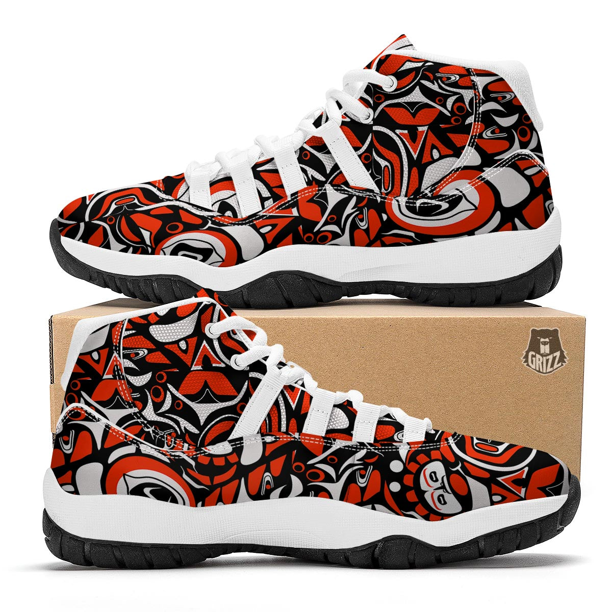 Indians Aztec Tribal Native Navajo American Print White Bball Shoes-grizzshop