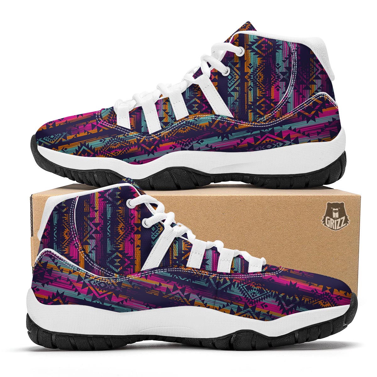 Indians Navajo Aztec Tribal Native American Print White Bball Shoes-grizzshop