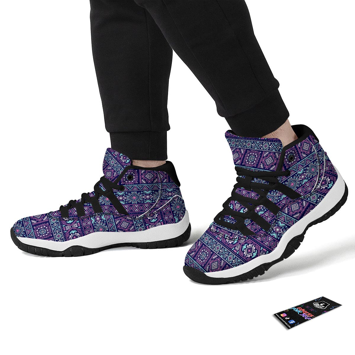 Indians Tribal Native Navajo American Aztec Print Black Bball Shoes-grizzshop