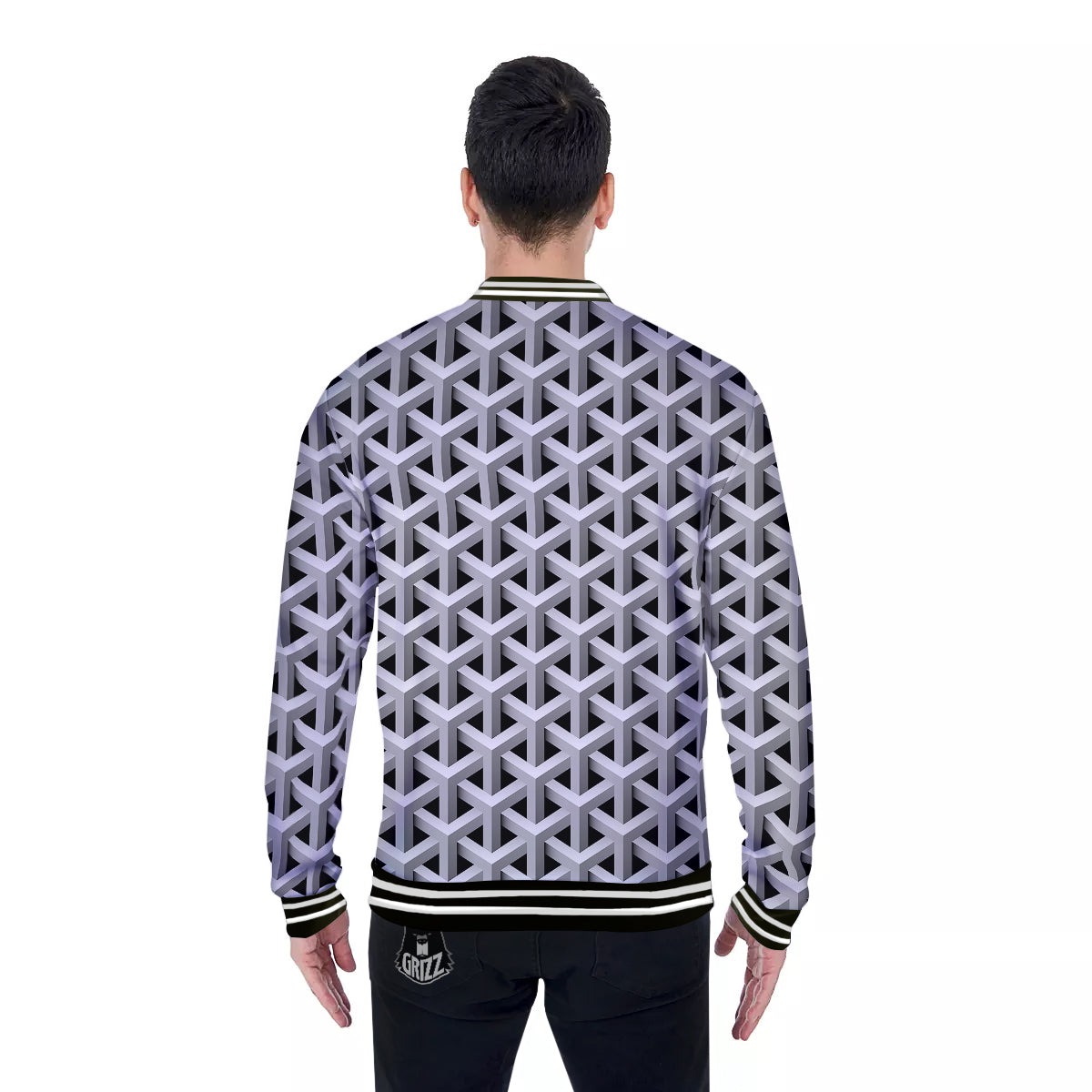Industrial Raster 3D Print Pattern Baseball Jacket-grizzshop