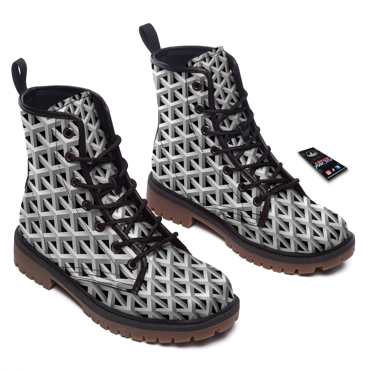 Industrial Raster 3D Print Pattern Work Boots-grizzshop