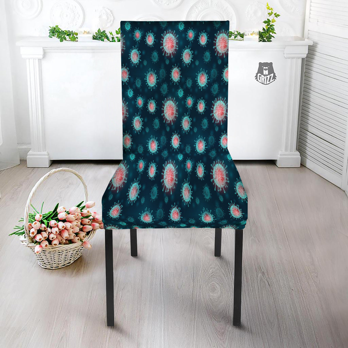 Infection Virus Print Pattern Dining Chair Slipcover-grizzshop