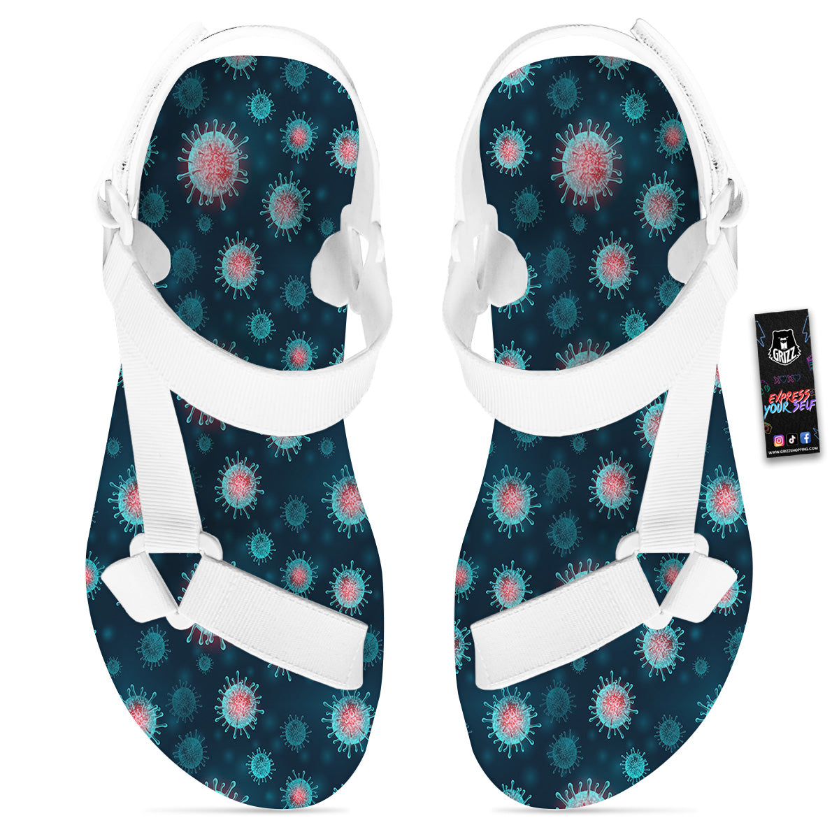 Infection Virus Print Pattern White Open Toe Sandals-grizzshop