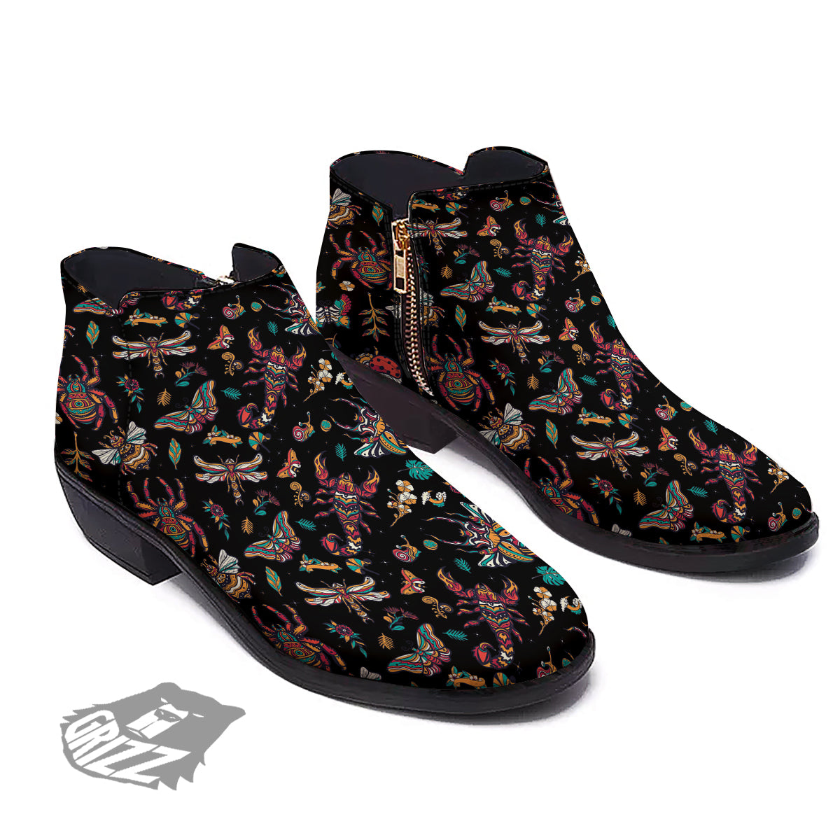Insect Old School Tattoo Print Pattern Ankle Boots-grizzshop