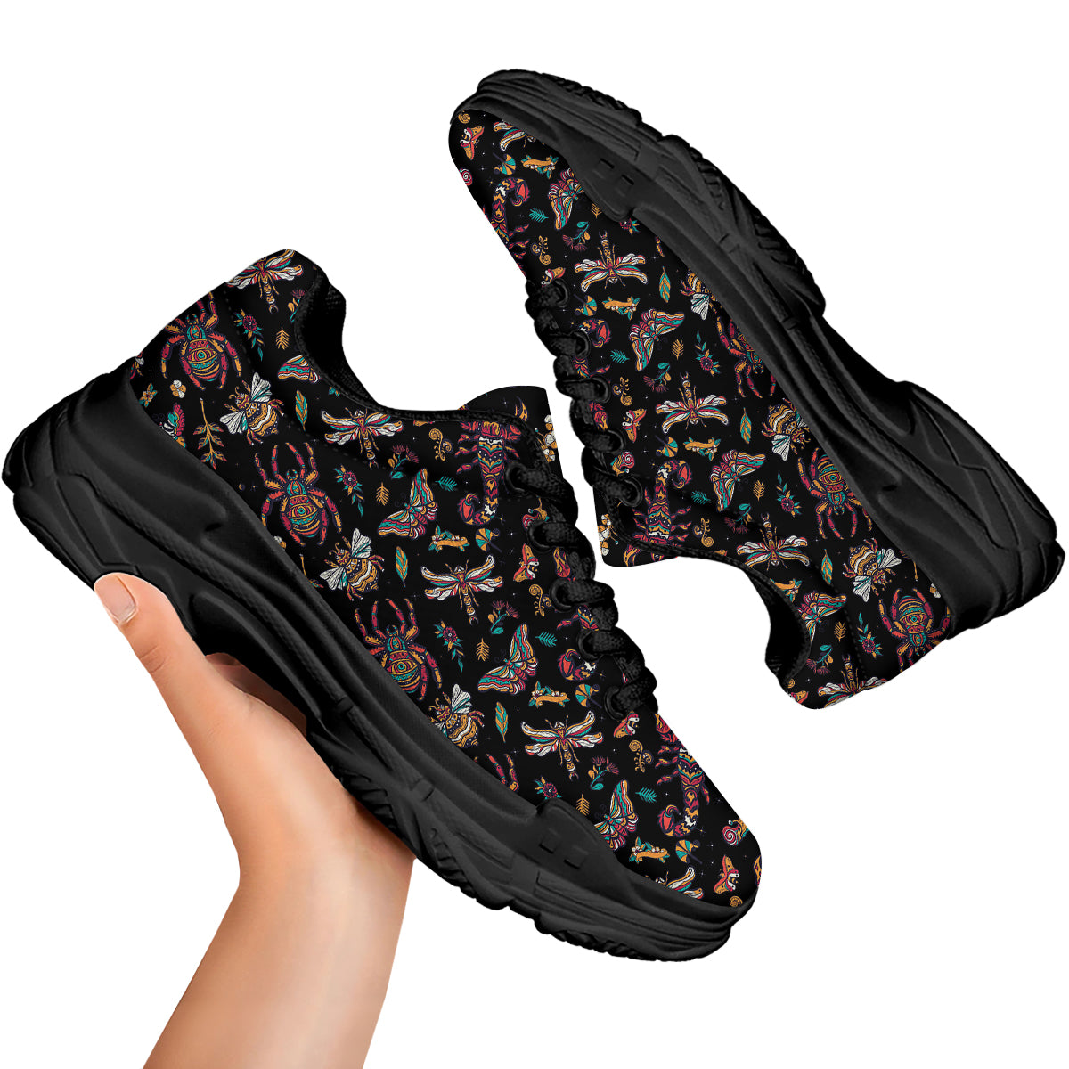 Insect Old School Tattoo Print Pattern Black Chunky Shoes-grizzshop