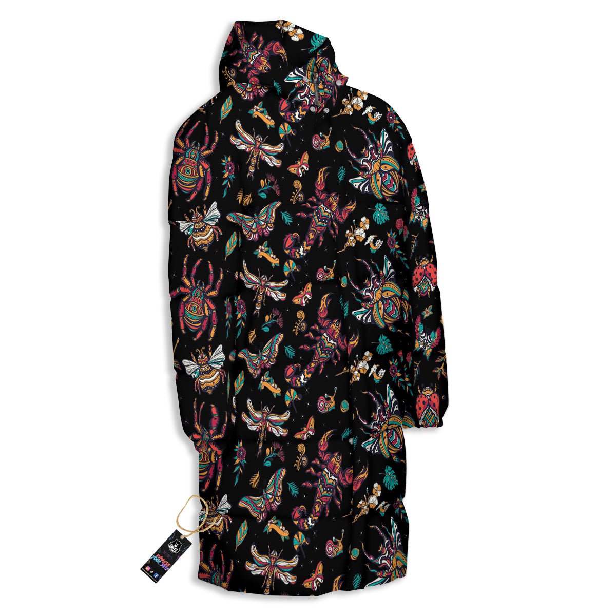 Insect Old School Tattoo Print Pattern Long Down Jacket-grizzshop