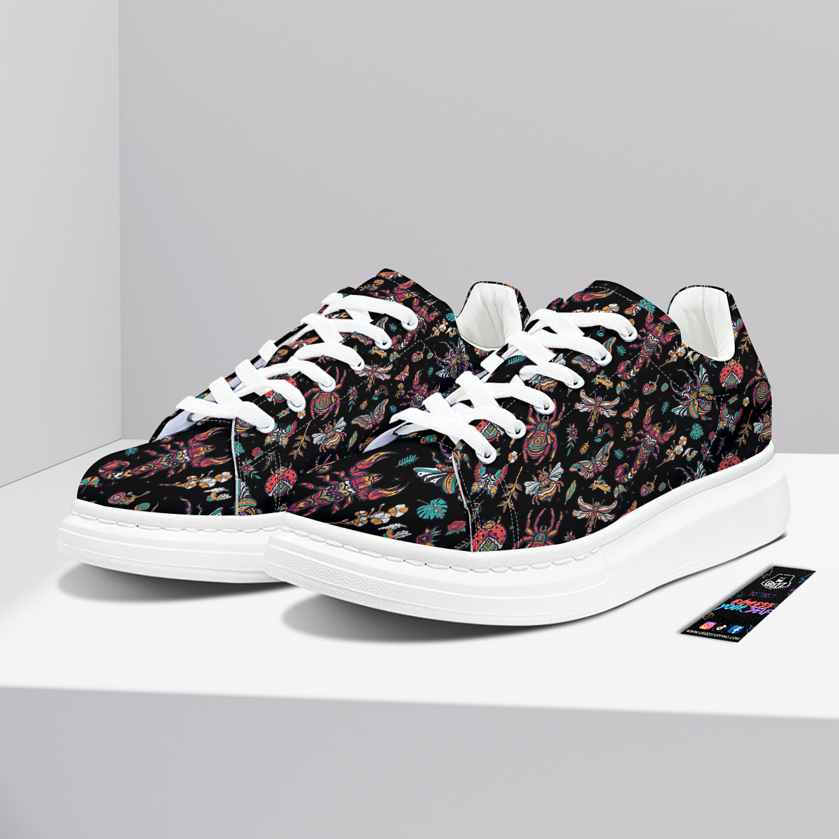 Insect Old School Tattoo Print Pattern Platform Shoes-grizzshop