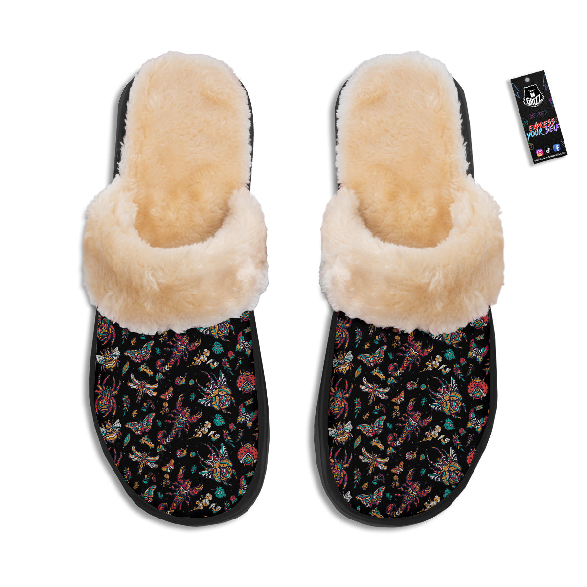 Insect Old School Tattoo Print Pattern Slippers-grizzshop