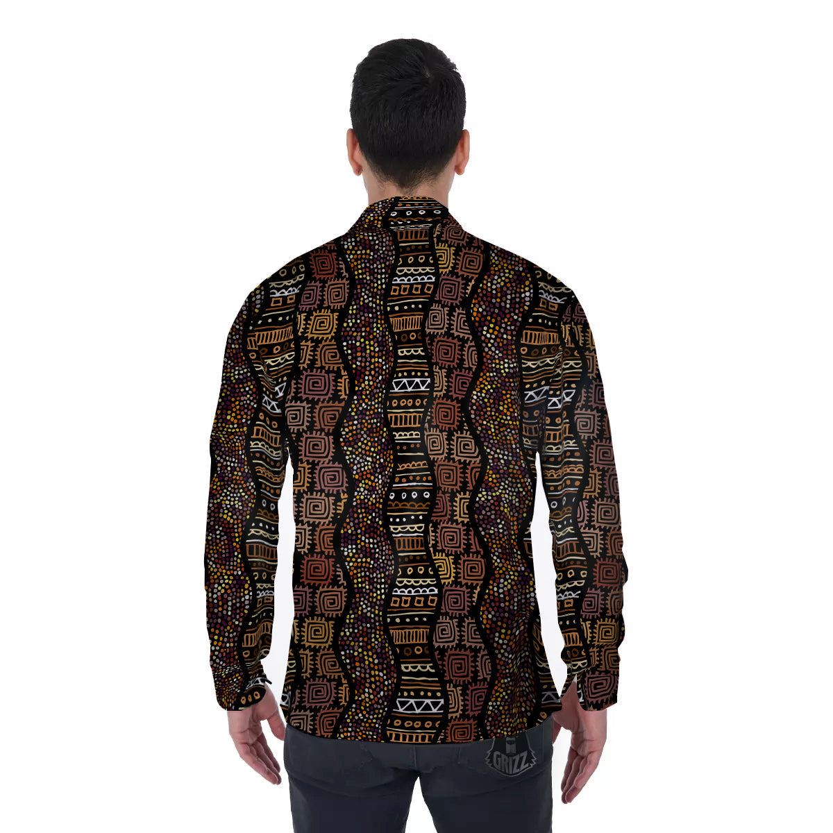 Inspired African Afro Print Pattern Men's Long Sleeve Shirts-grizzshop