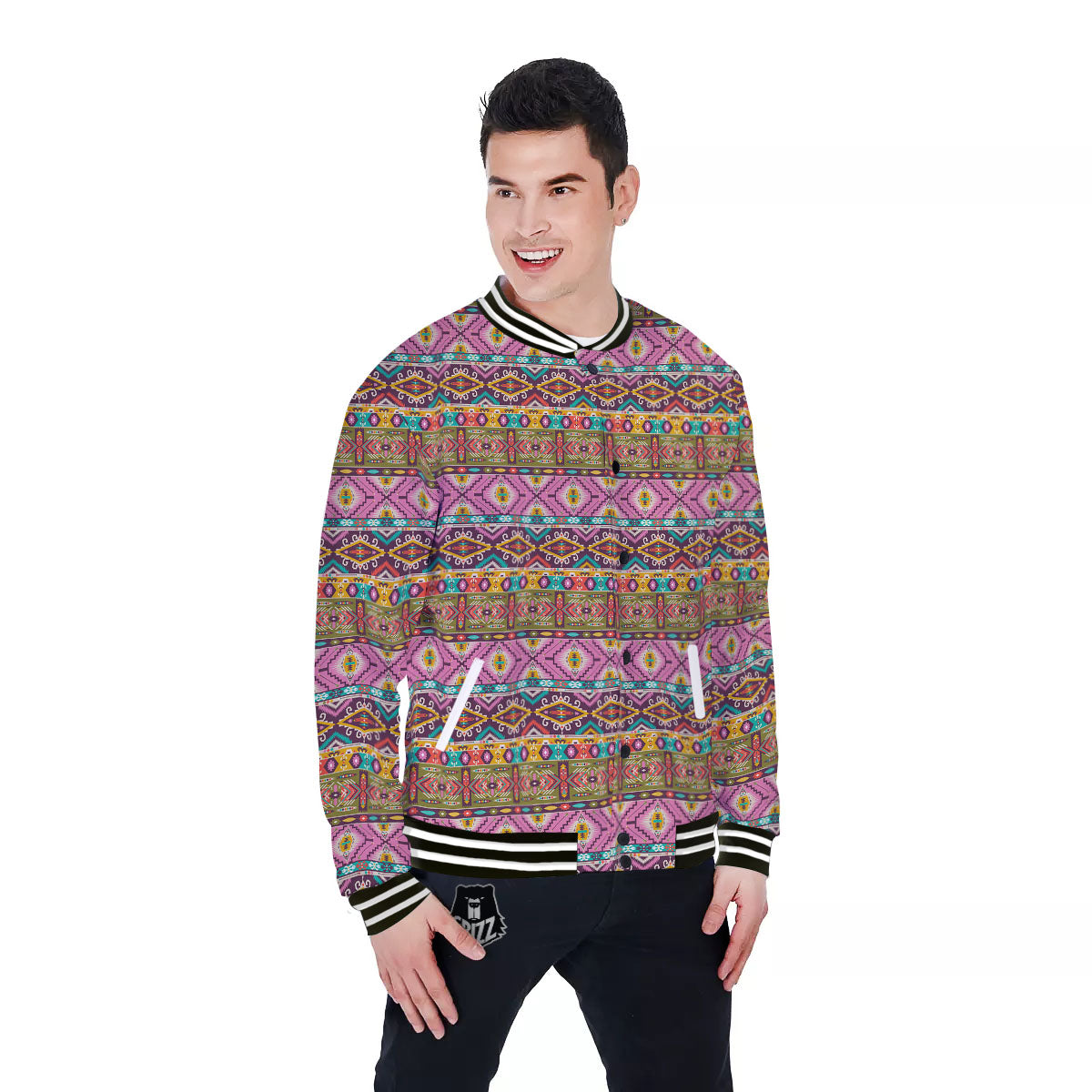 Inspired African Colorful Print Pattern Baseball Jacket-grizzshop