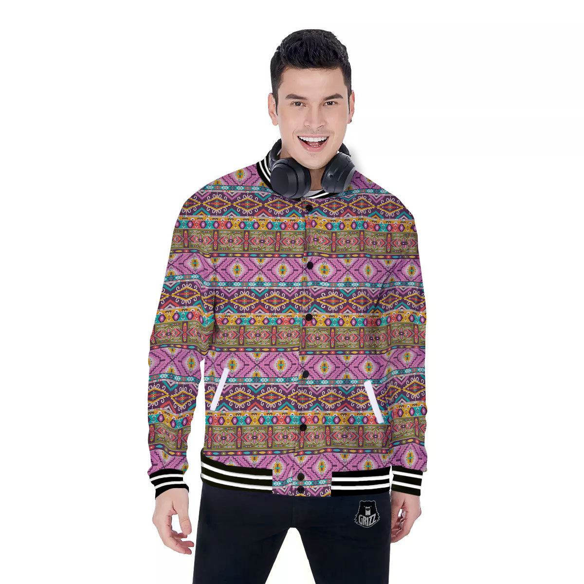 Inspired African Colorful Print Pattern Baseball Jacket-grizzshop