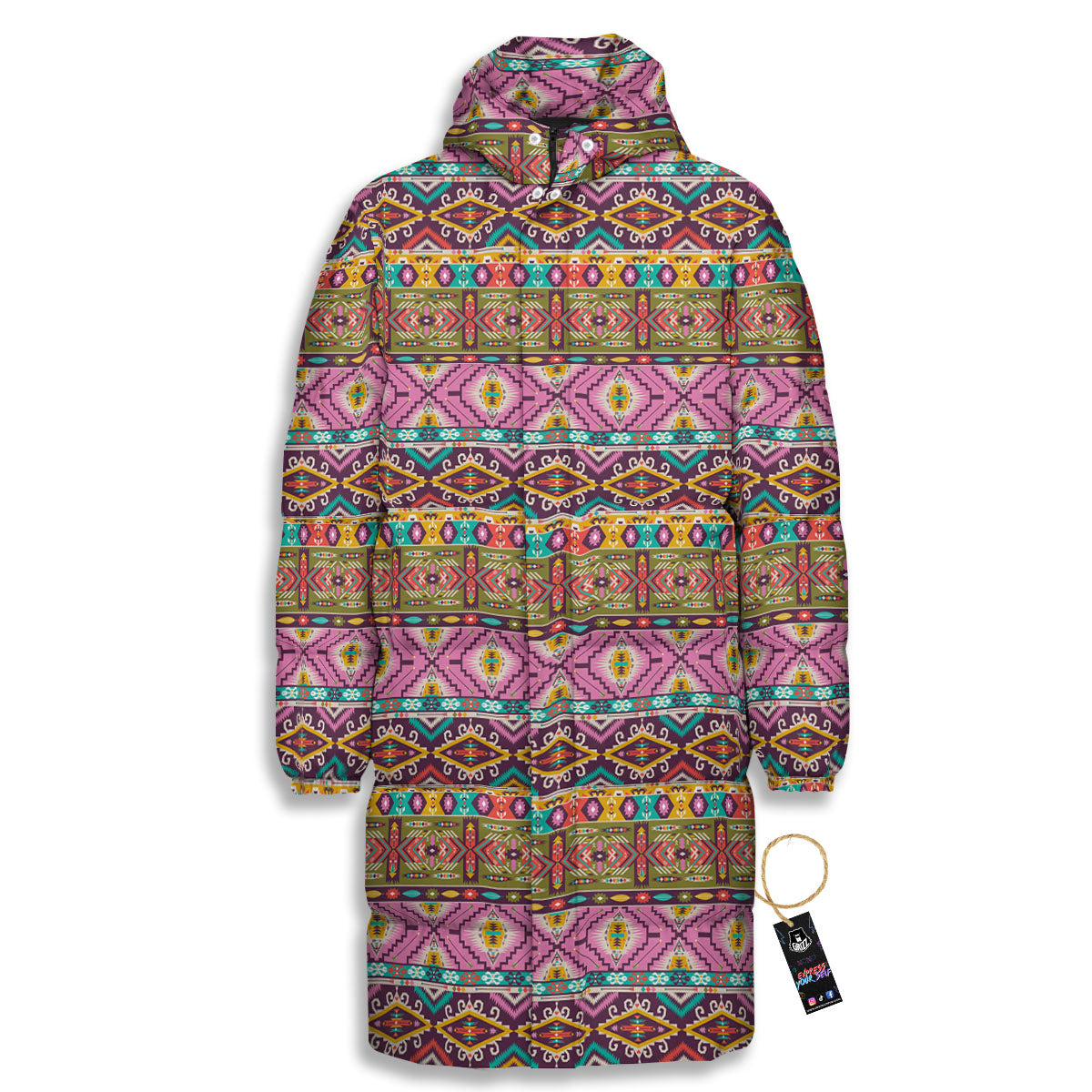 Inspired African Colorful Print Pattern Long Down Jacket-grizzshop