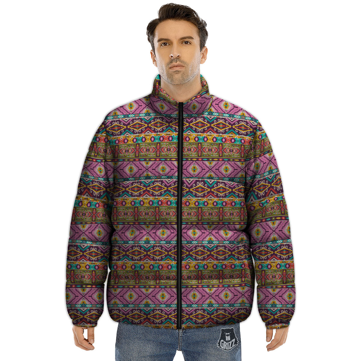 Inspired African Colorful Print Pattern Puffer Jacket-grizzshop