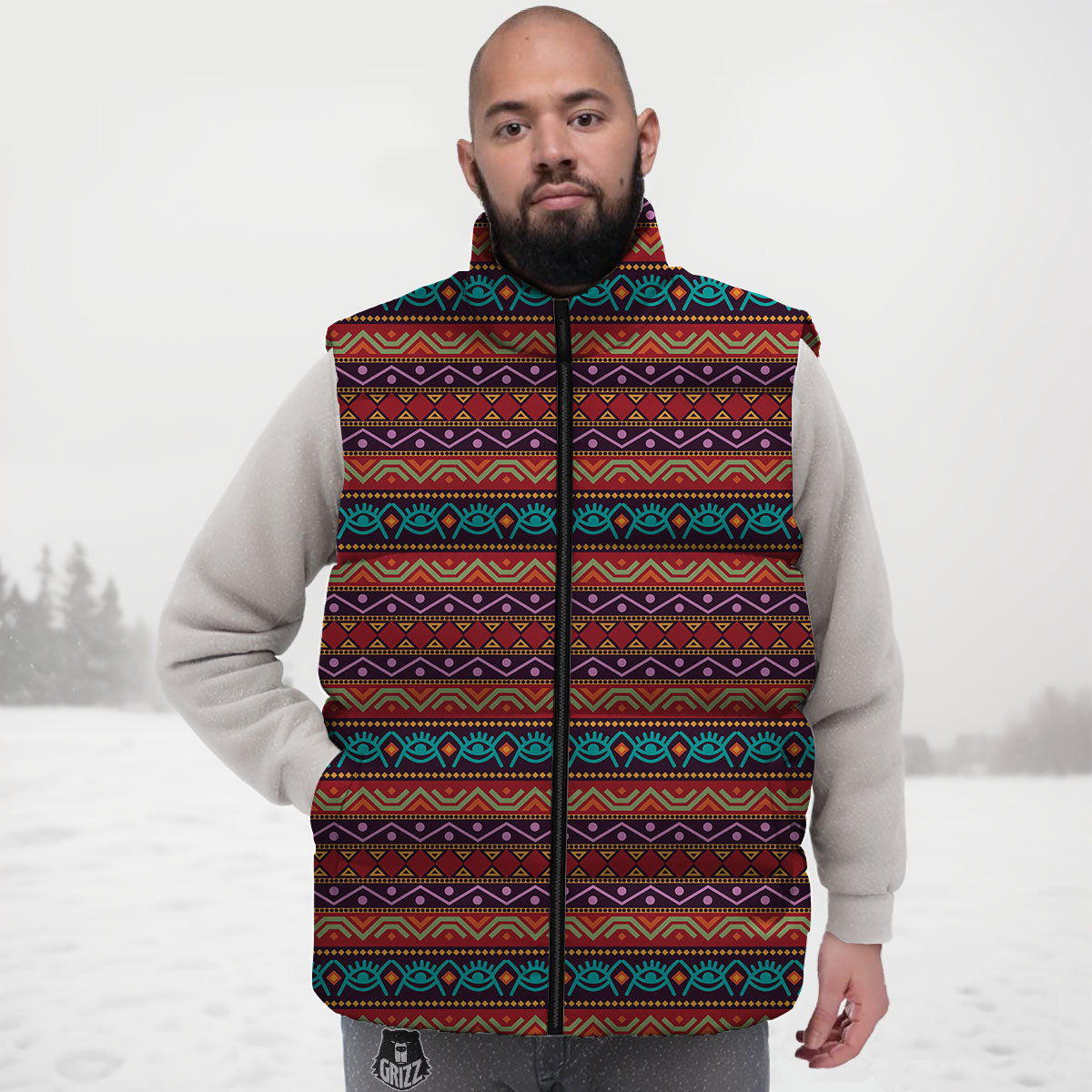 Inspired Afro Ethnic Print Down Vest