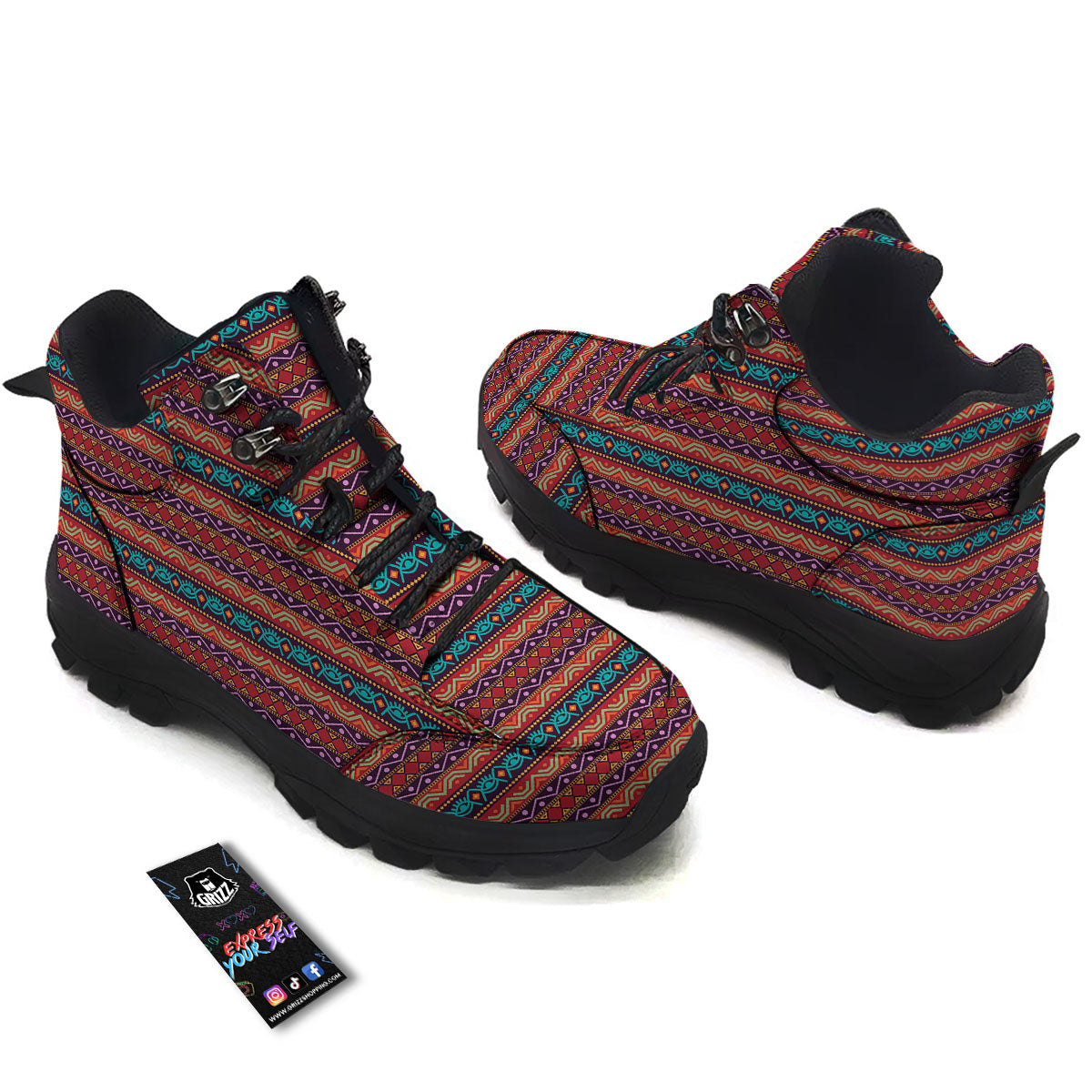 Inspired Afro Ethnic Print Hiking Shoes-grizzshop