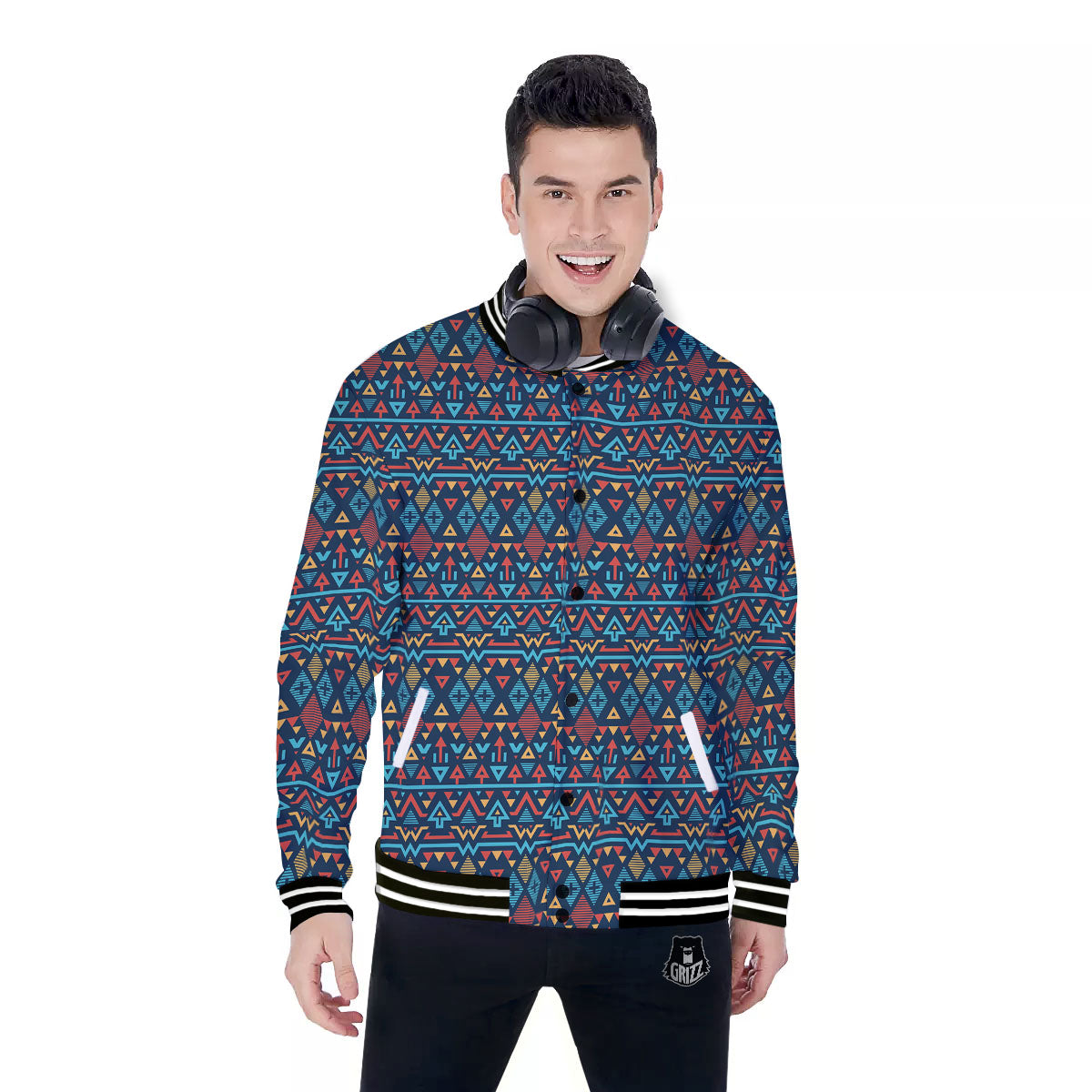 Inspired Ethnic African Print Pattern Baseball Jacket-grizzshop