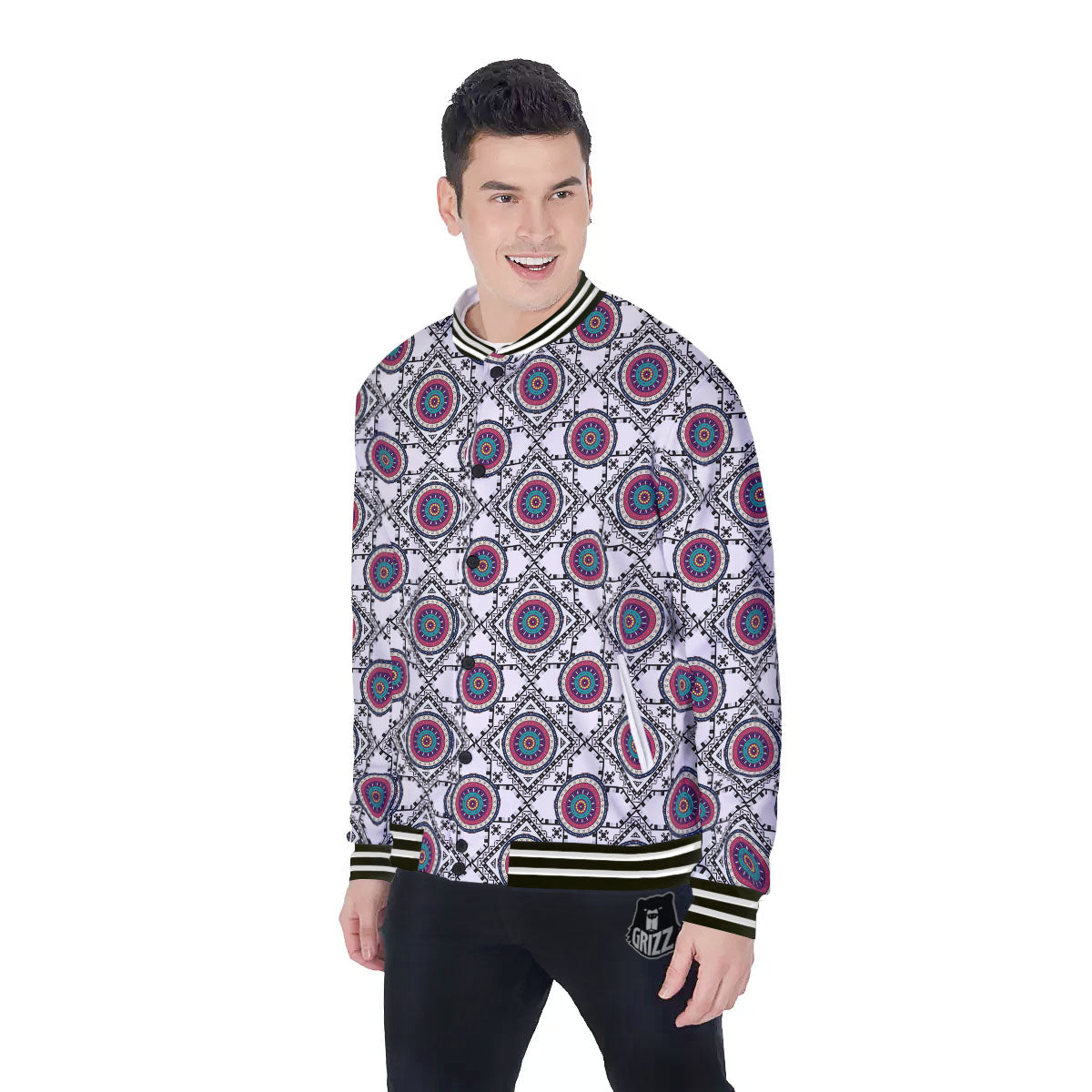Inspired Native Indian Print Pattern Baseball Jacket-grizzshop