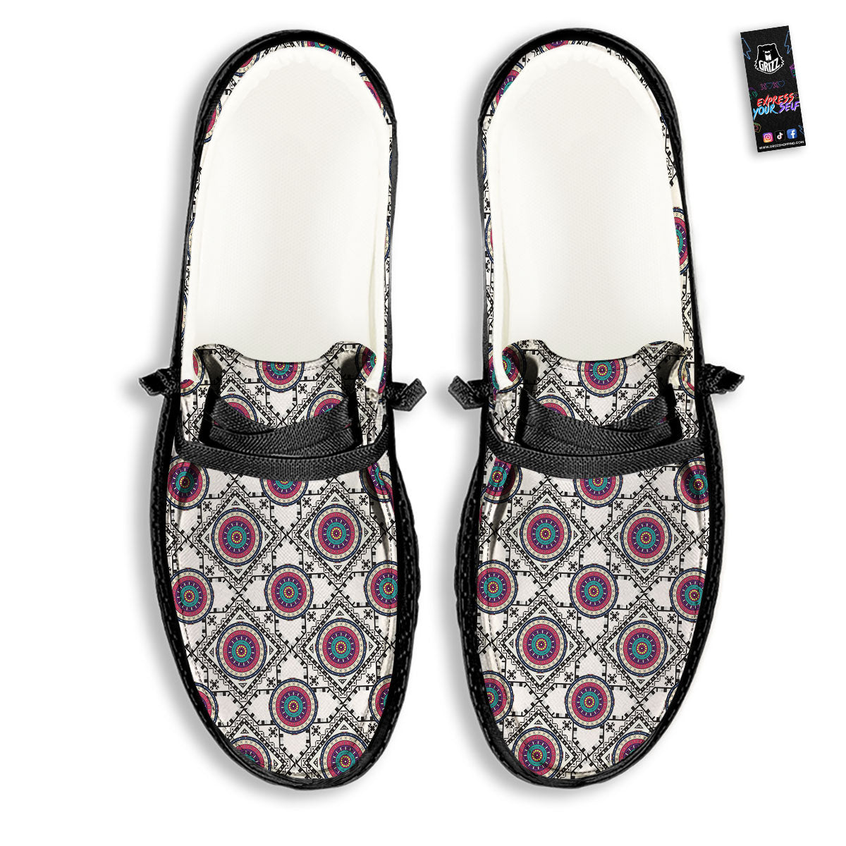 Inspired Native Indian Print Pattern Black Loafers-grizzshop