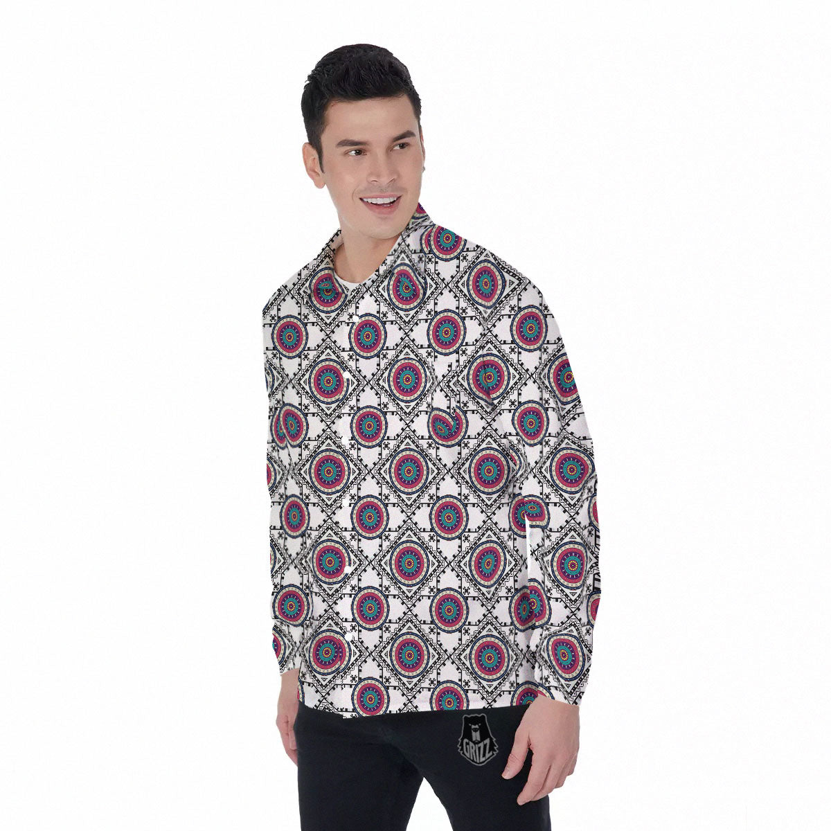 Inspired Native Indian Print Pattern Men's Long Sleeve Shirts-grizzshop