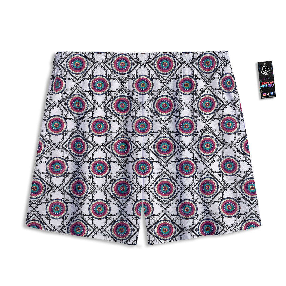 Inspired Native Indian Print Pattern Mesh Shorts-grizzshop