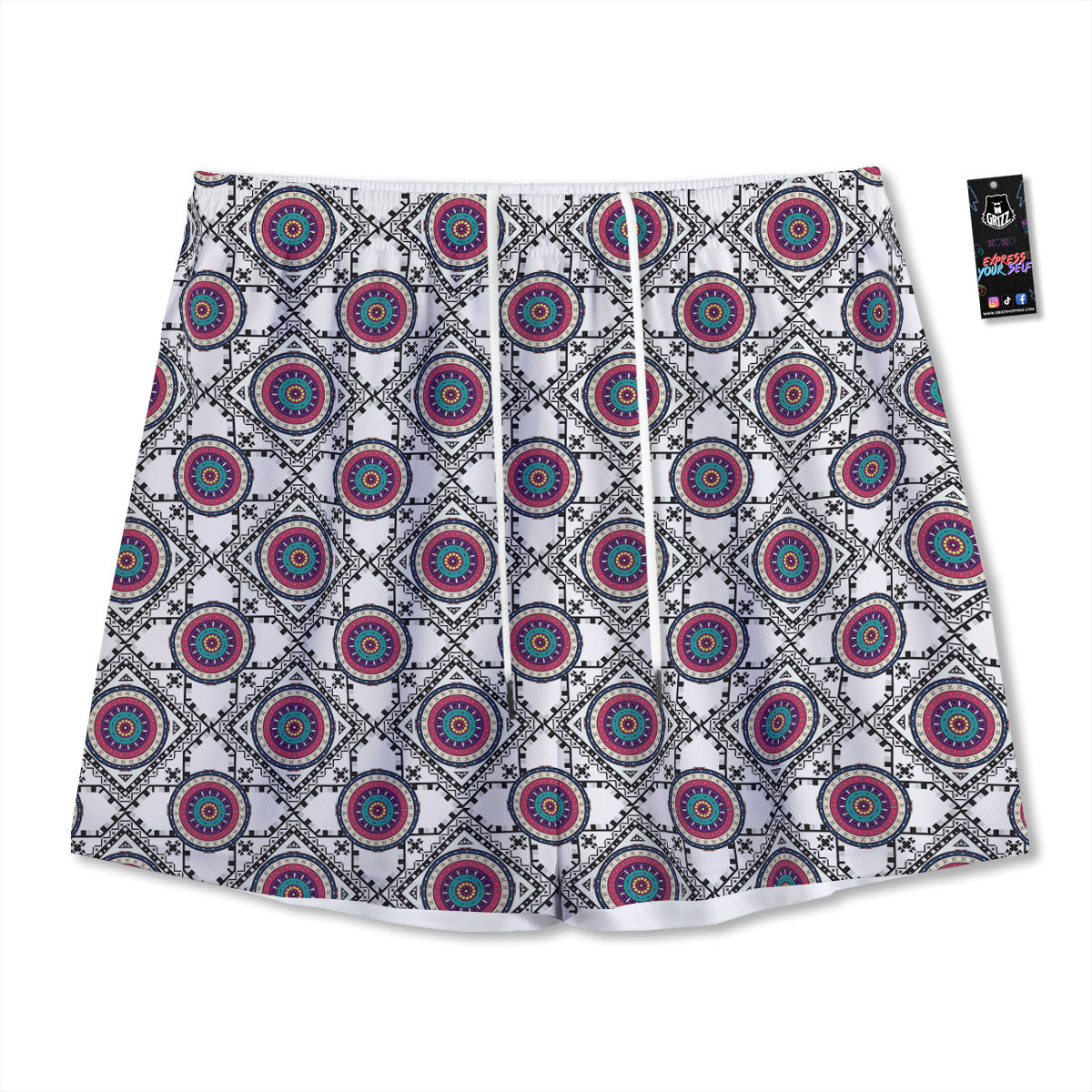 Inspired Native Indian Print Pattern Mesh Shorts-grizzshop