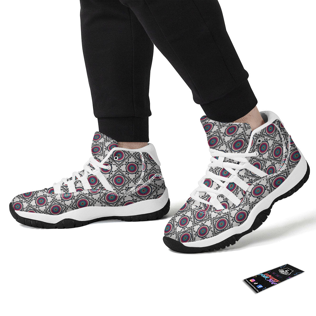Inspired Native Indian Print Pattern White Bball Shoes-grizzshop