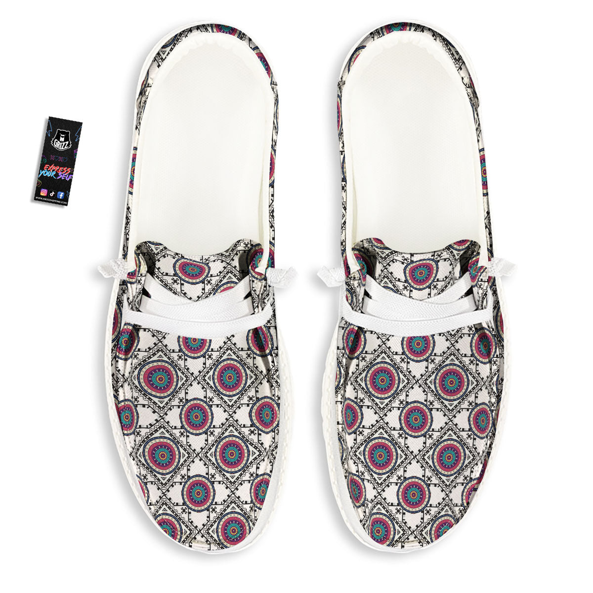 Inspired Native Indian Print Pattern White Loafers-grizzshop
