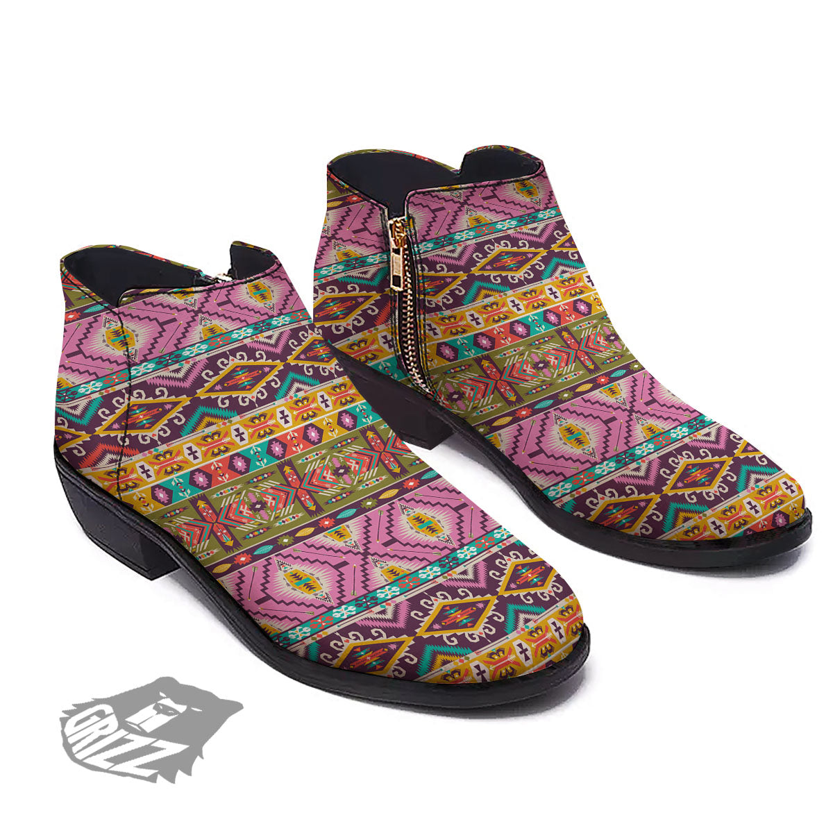 Inspired Native Print Pattern Ankle Boots-grizzshop