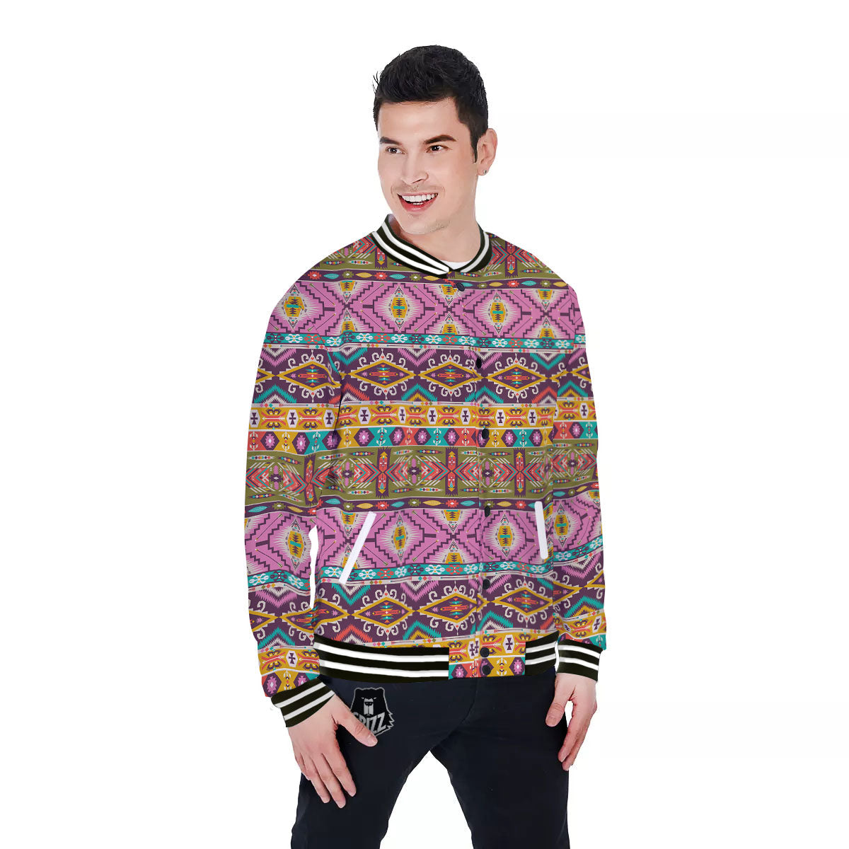 Inspired Native Print Pattern Baseball Jacket-grizzshop