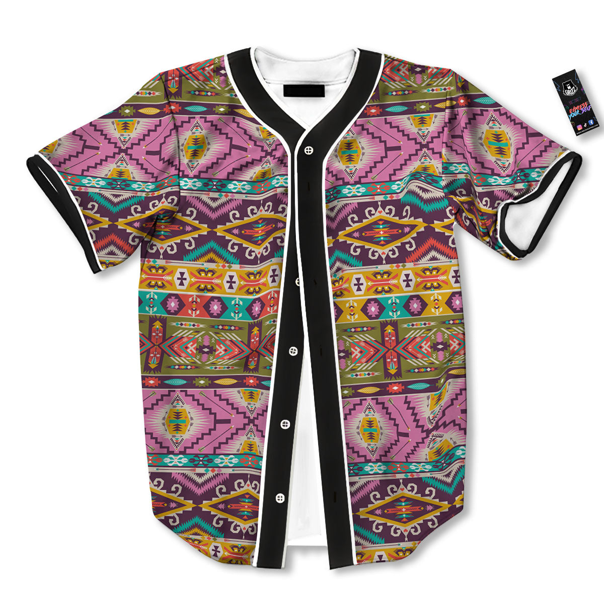 Inspired Native Print Pattern Baseball Jersey-grizzshop