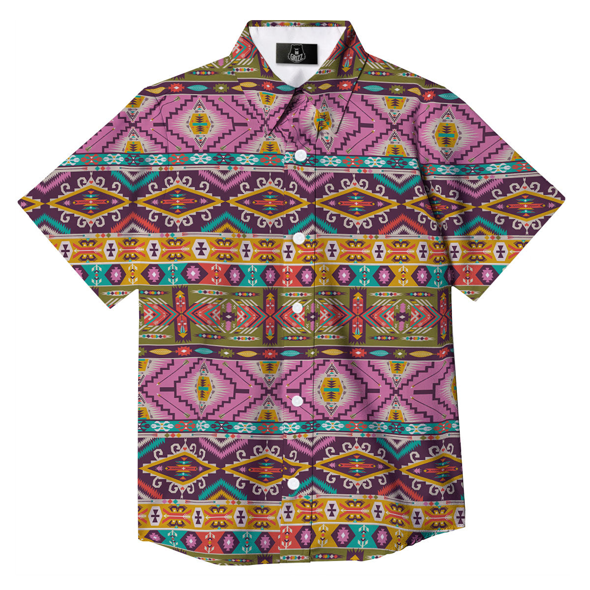 Inspired Native Print Pattern Button Up Shirt-grizzshop