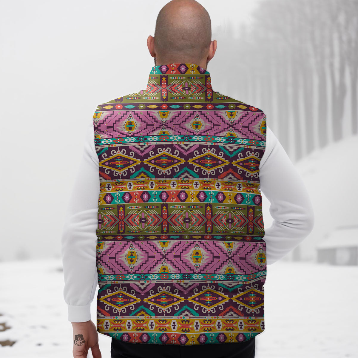 Inspired Native Print Pattern Down Vest-grizzshop