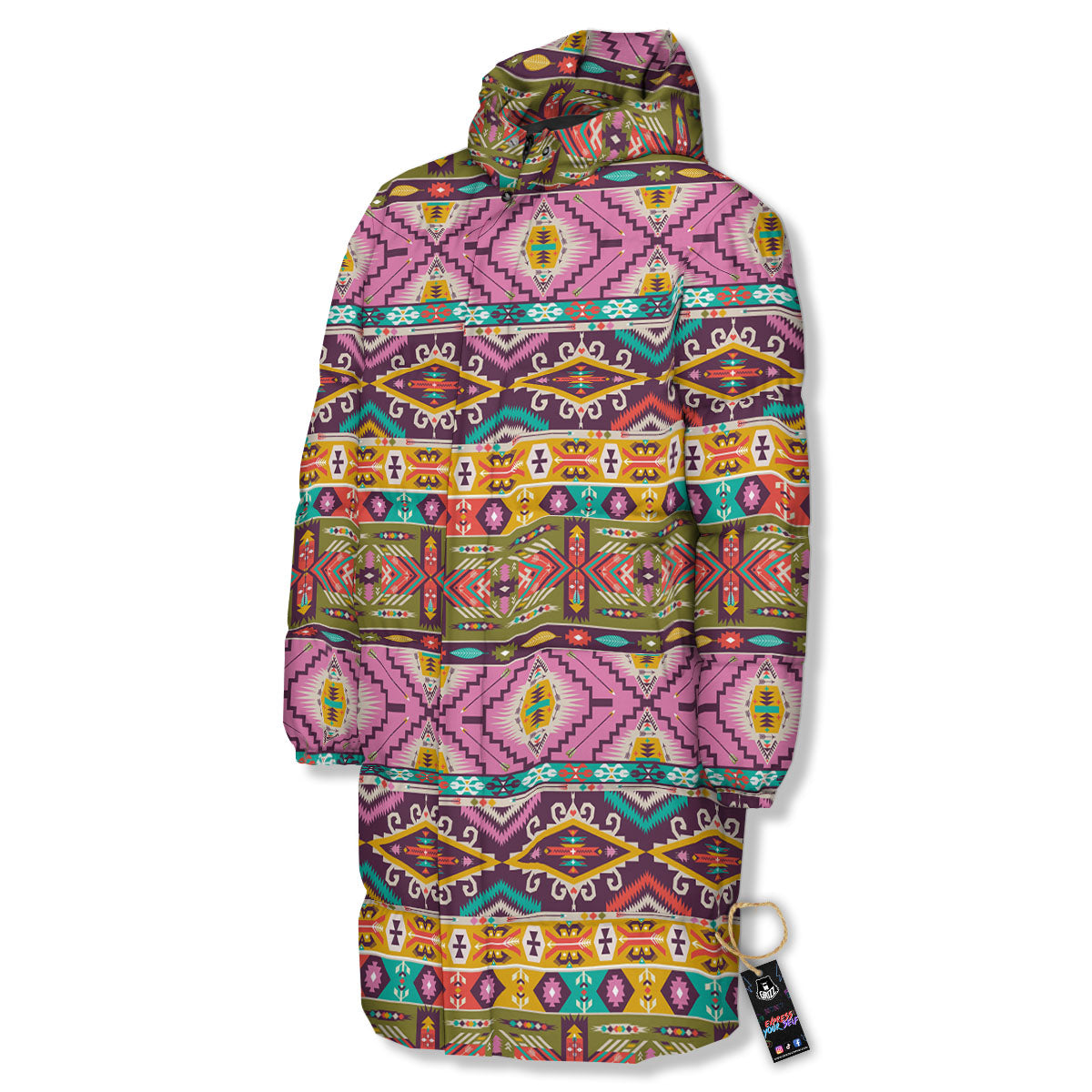 Inspired Native Print Pattern Long Down Jacket-grizzshop