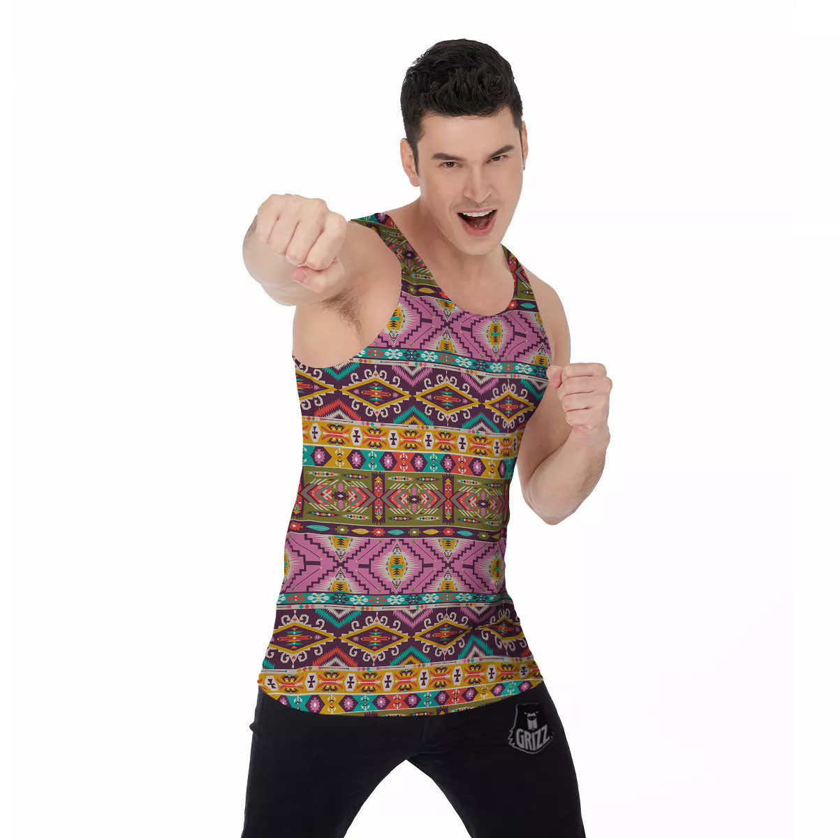 Inspired Native Print Pattern Men's Tank Top-grizzshop