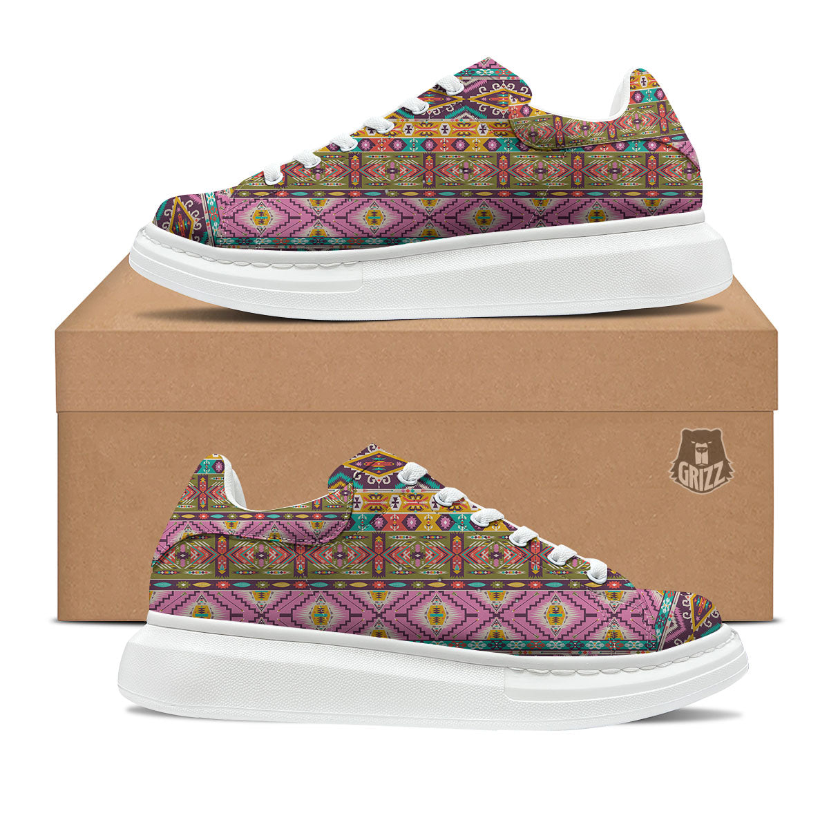 Inspired Native Print Pattern Platform Shoes-grizzshop