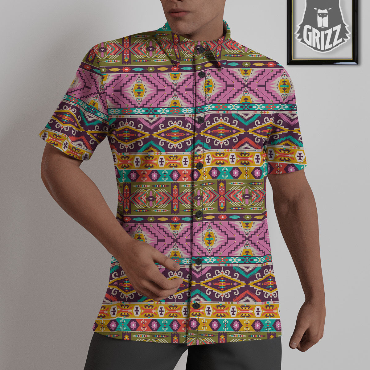 Inspired Native Print Pattern Untucked Shirts-grizzshop