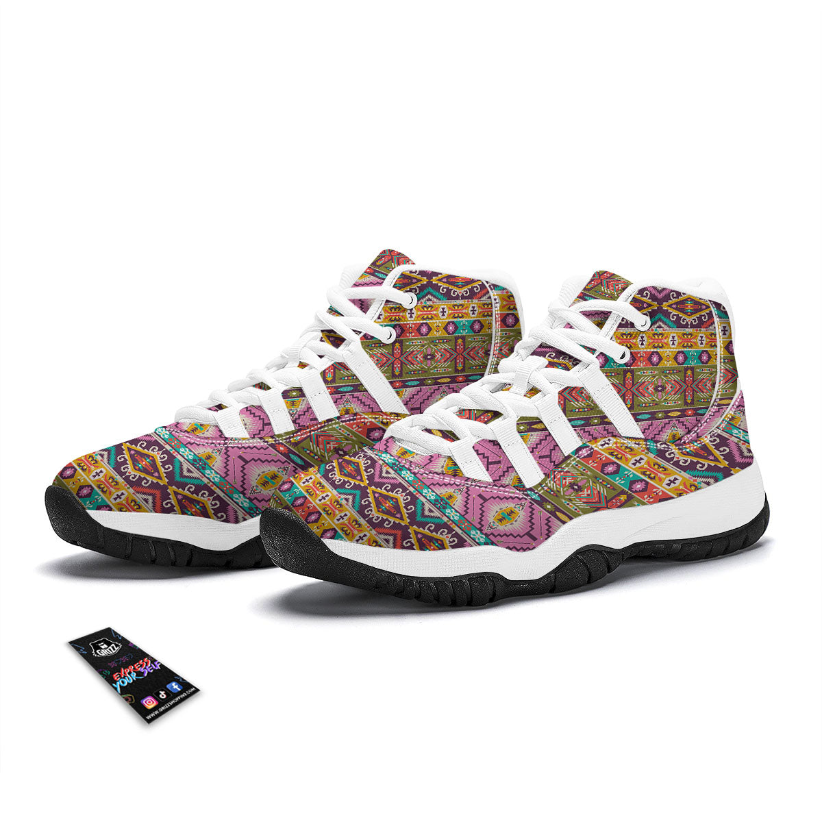 Inspired Native Print Pattern White Bball Shoes-grizzshop