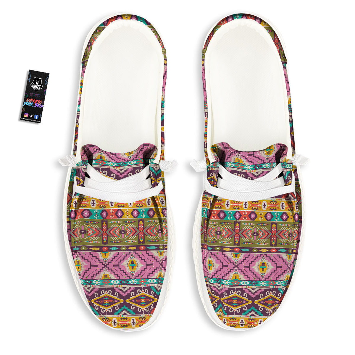 Inspired Native Print Pattern White Loafers-grizzshop